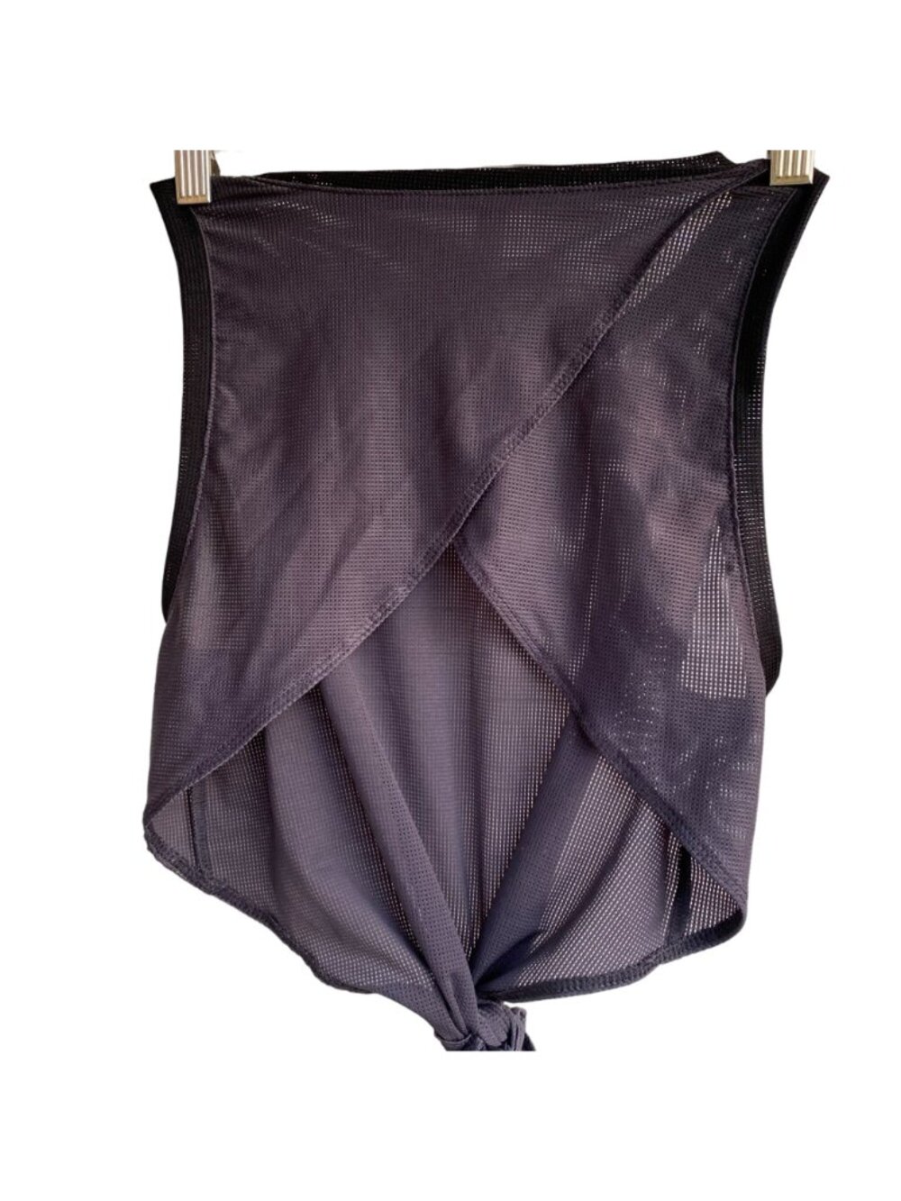 Fabletics Mesh Cropped Wrap Sexy Tank Top w/ Tie Waist XS Gray Athletic Beach - Picture 3 of 10